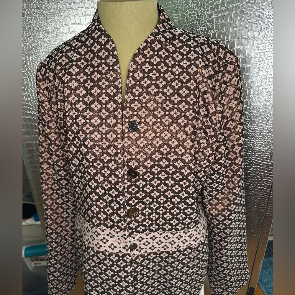 Carlisle Collection Pink Blazer Geometric Floral Print Size 14
